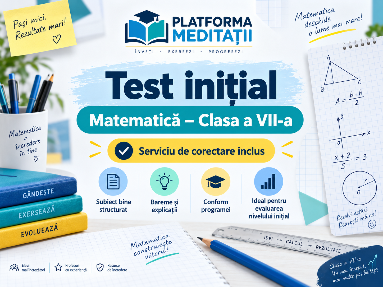 Test inițial - clasa a VII-a - matematică + serviciu de corectare