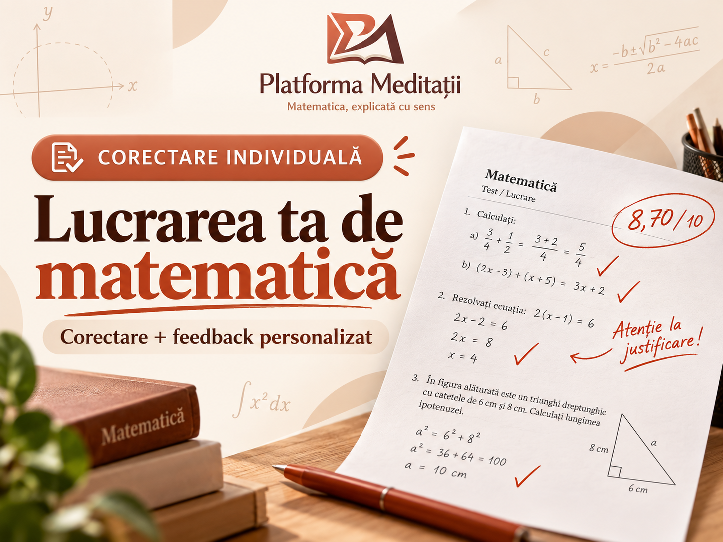 Corectare lucrare de matematică + feedback individual
